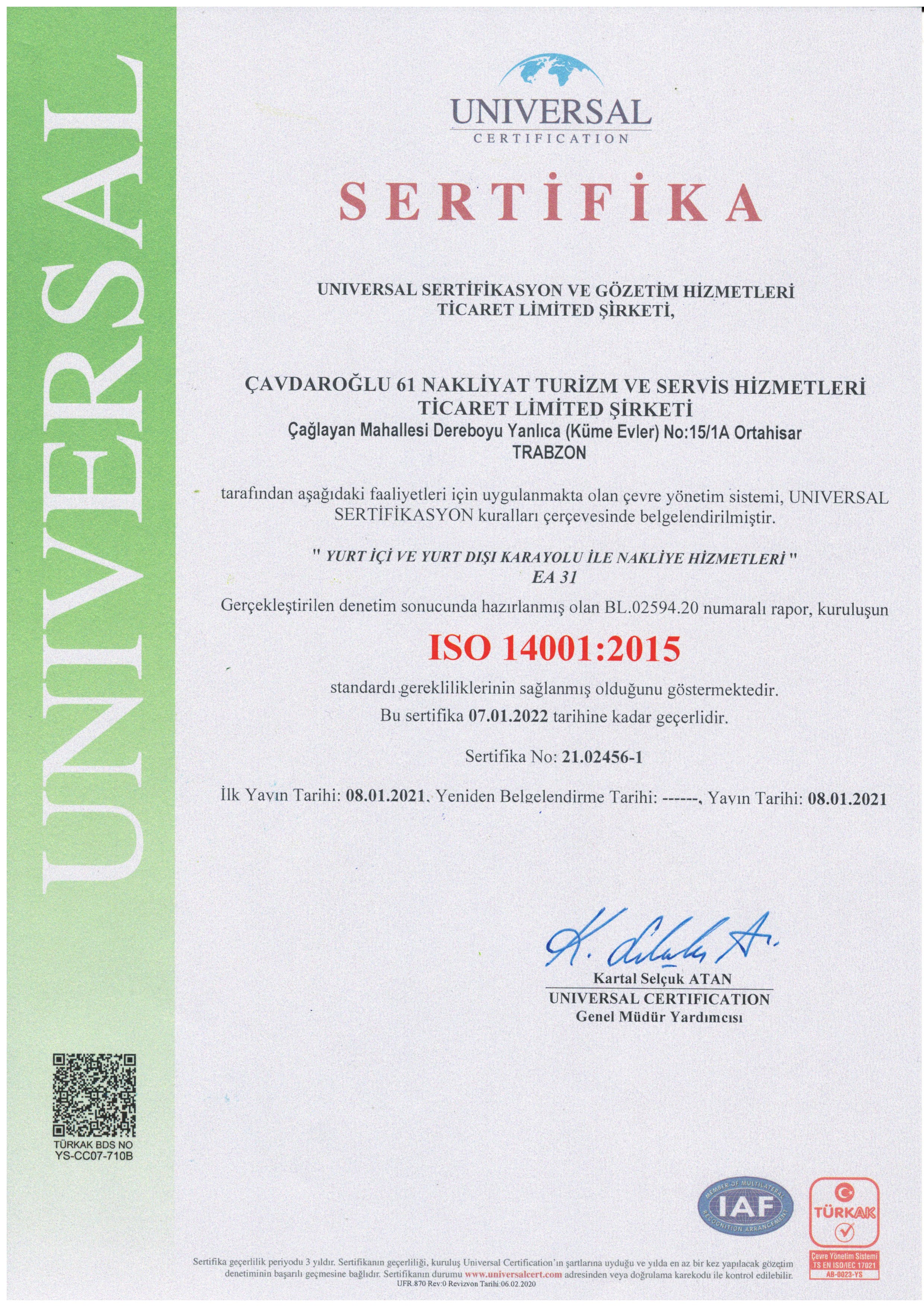 ISO 14001 BELGESİ